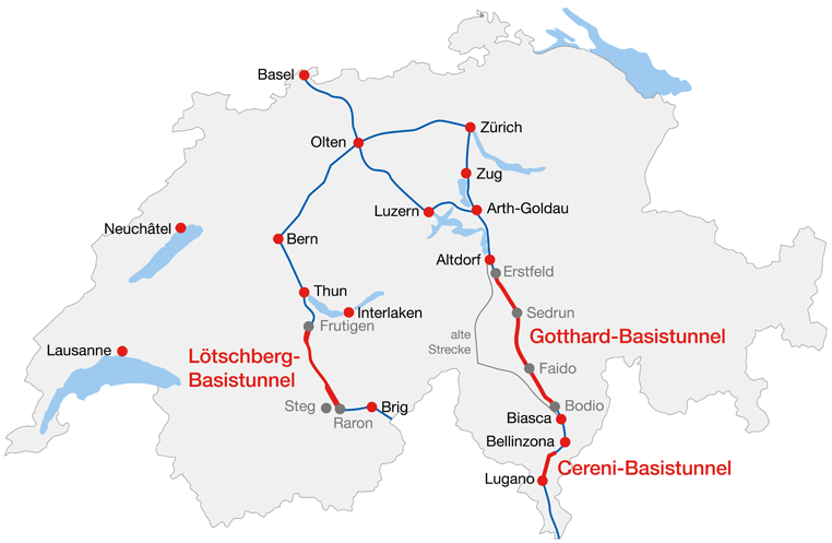 Gotthard-Basistunnel und Lötschberg-Basistunnel